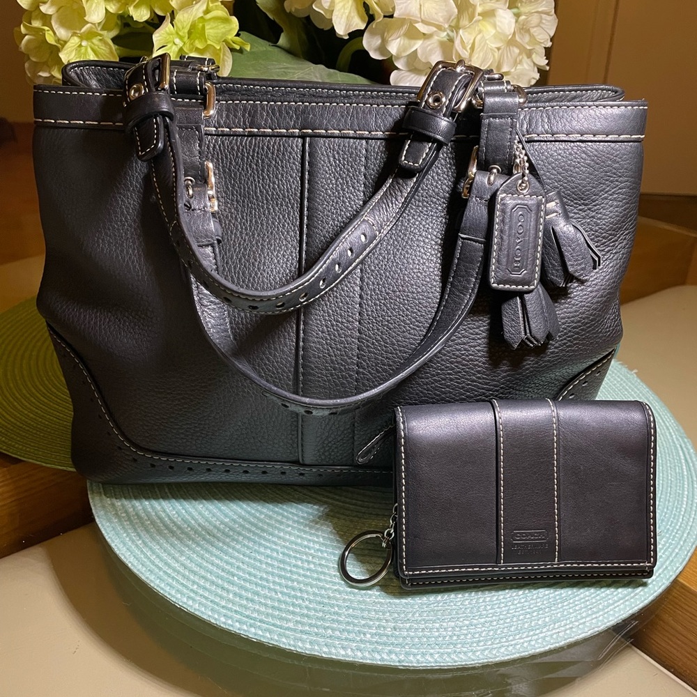 Black Leather Coach Satchel Bag and Wallet